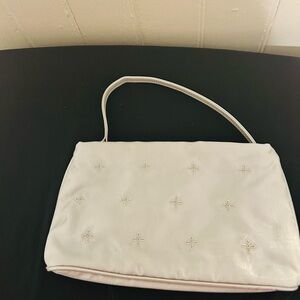 New Vintage Avon Silver/Gray Satin Bag With Delicate Cross Embellishments